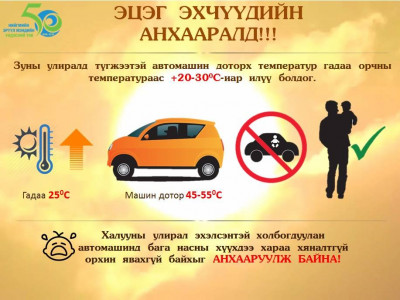 Бага насны хүүхдийг автомашиндаа орхихгүй байхыг анхаарууллаа