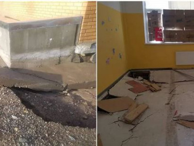 Хоёр тэрбумын цэцэрлэгийн барилга борооны улмаас сүйджээ