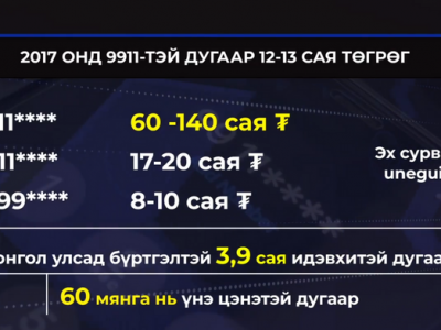 9911-тэй дугаар 140 саяд хүрч, түрээслэхэд сарын НЭГ САЯ төгрөгийн ханштай байна
