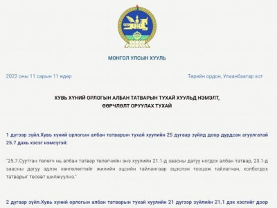 10 сая 100 мянган төгрөгийн орлоготой иргэн 100 мянган төгрөгтөө 15 хувиар татвар төлнө