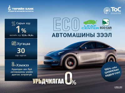 Төрийн банк 100 хувь цахилгаан автомашиныг санал болгож байна