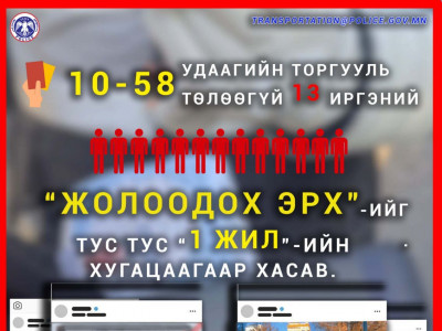 10-18 удаагийн торгууль төлөөгүй 13 иргэний жолоодох эрхийг тус тус нэг жилийн хугацаагаар хасжээ
